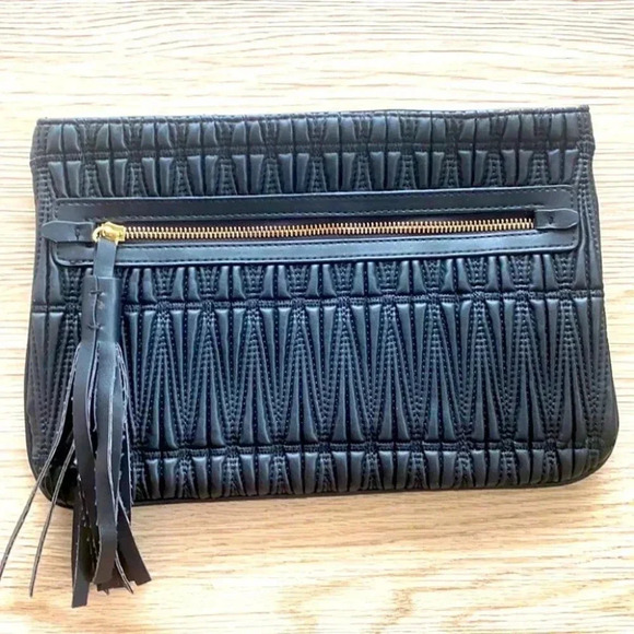 ZARA BLACK MINI BAG POUCH WITH  FRINGE - Picture 2 of 9